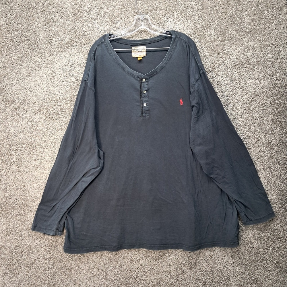 Polo Ralph Lauren Mens 4XB Henley Shirt Long Sleeve Black Cotton Classic Fit